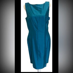 August Hale Blue Turquoise Dress 100% Silk Lined Sheath Dress Size 8 New